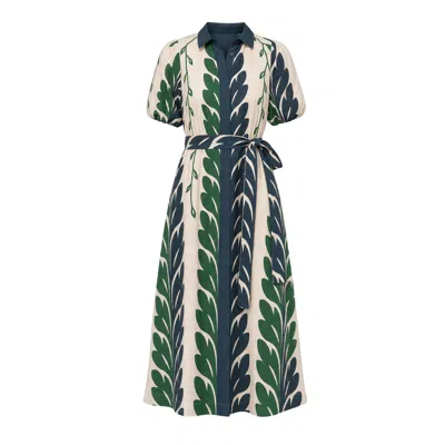 Adrift Clothing Women's Green / Blue Matilda Collared Dress In Vineline In Green/blue