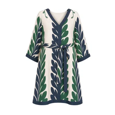 Adrift Clothing Women's Green / Blue Sacha Shift Dress In Vineline In Green/blue