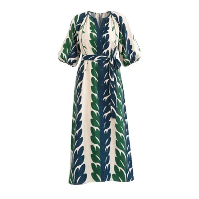 Adrift Clothing Women's Green / Blue Winnie Tunic Dress In Vineline In Green/blue