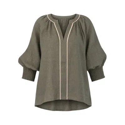 Adrift Clothing Women's Green Danny Linen Blouse In Dusty Sage