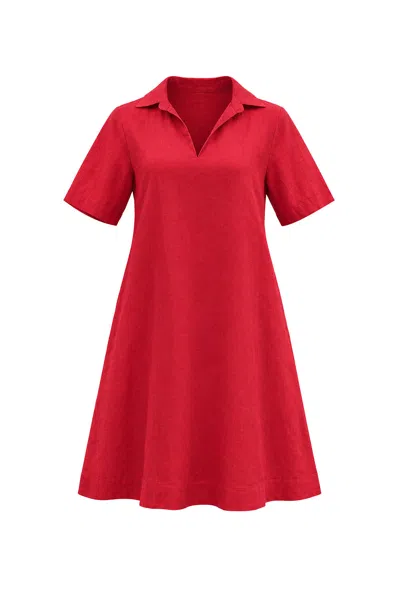Adrift Clothing Women's Leni Linen Short Collared Dress In Chilli In Red
