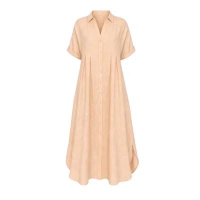Adrift Clothing Women's Neutrals Bridget Linen Pleated Dress In Sand