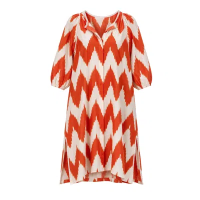 Adrift Clothing Women's Orange / White Mandy Tunic Dress In Chevron Orange In Red
