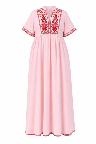 Adrift Clothing Women's Pink / Red Elodie Flutter Sleeve Smock Dress In Rosita In Pink/red