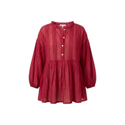 Adrift Clothing Women's Red Coco Cotton Silk Blouse In Scarlet In Multi