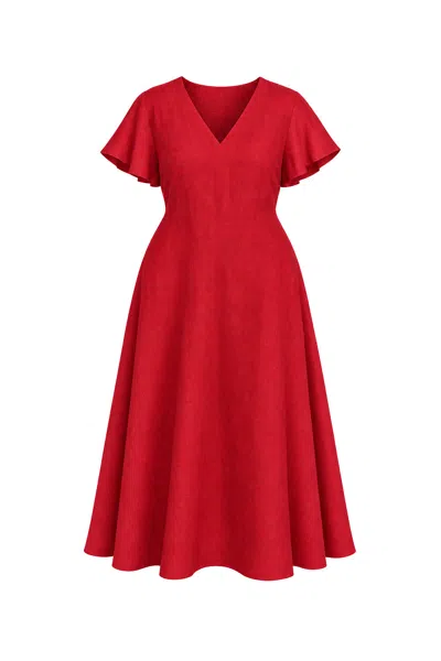 Adrift Clothing Women's Red Tatum Linen Flutter Sleeve Dress In Chilli