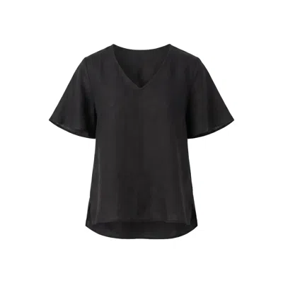 Adrift Clothing Women's Tamara Flutter Sleeve Linen Top In Black