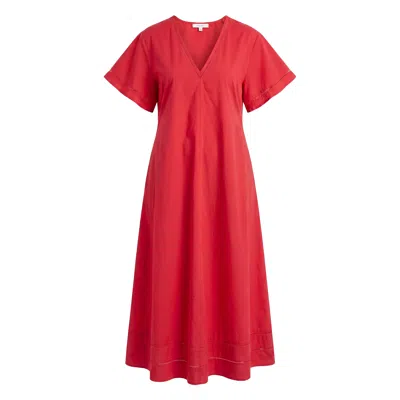 Adrift Clothing Women's Tatum Flutter Sleeve Dress In Red Poplin