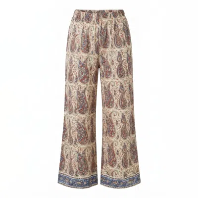 Adrift Clothing Women's White Breezy Relaxed Pant In Kalamkari