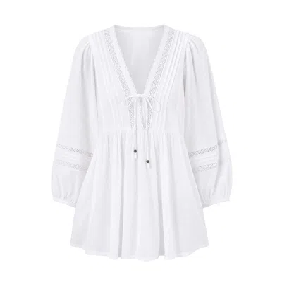 Adrift Clothing Women's White Cairo Boho Blouse In Lyric
