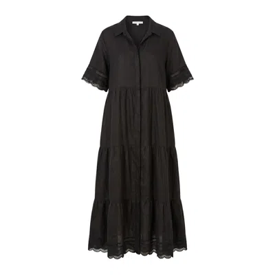Adrift Clothing Women's Winslow Linen Button-through Dress In Black Lace