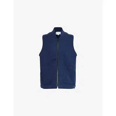 Adsum Mens Patch-pocket Top-stitch Fleece Vest Dark Navy