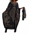 Advance Apparel Geometric Print Kaftan In Black Base With Tan Pattern In Blue