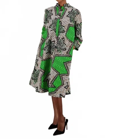 Advance Apparel Mandarin Collar Button Down Dress In Green Lighting In Multi