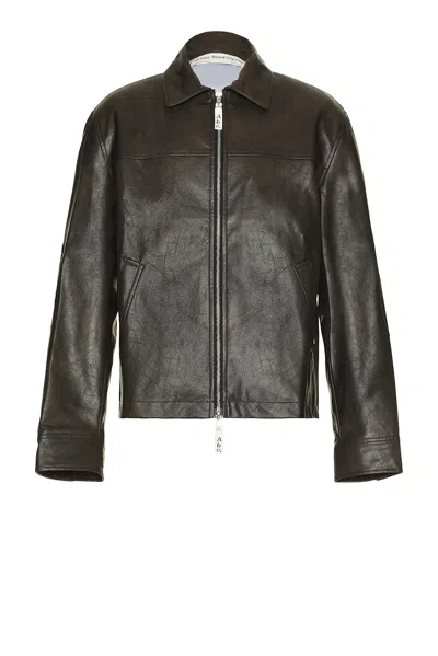 Advisory Board Crystals Aged Faux Leather Zip Jacket In Black