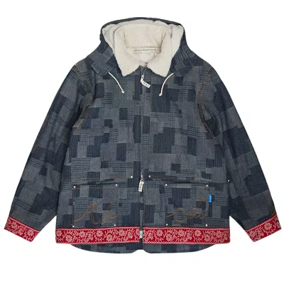 Pre-owned Advisory Board Crystals Crystal Rivet Patchwork Denim Hoodie 'blue' | Men's Size M
