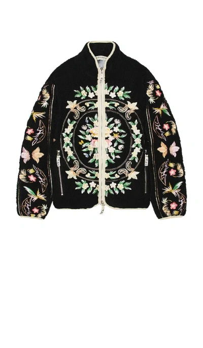 Advisory Board Crystals Floral Fleece Zip Up In Black
