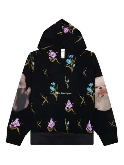 Advisory Board Crystals Floral-print Hoodie In Black