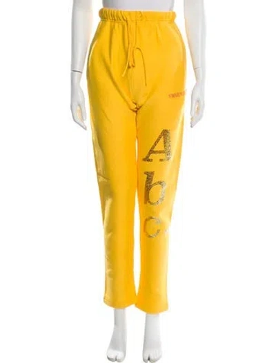 Pre-owned Advisory Board Crystals Graphic Print Embroidered Accent Sweatpants W/ Tags In Yellow