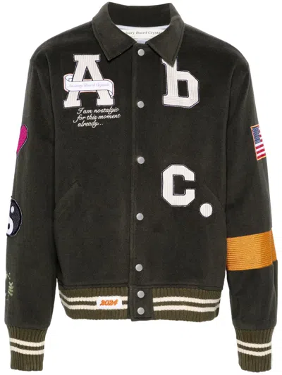 Advisory Board Crystals Blanket Varsity Fleece Bomber Jacket In Brown - Brown