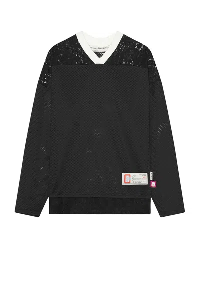 Advisory Board Crystals Juxtaposition Lace Mesh Hockey Shirt In Black