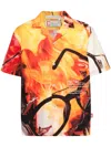 ADVISORY BOARD CRYSTALS ORANGE AND RED GLASSES AND FIRE PRINT SHORT-SLEEVED SHIRT