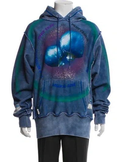 Pre-owned Advisory Board Crystals Printed Mock Neck Hoodie In Blue