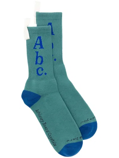 Advisory Board Crystals Ribbed Logo-intarsia Socks In Blue
