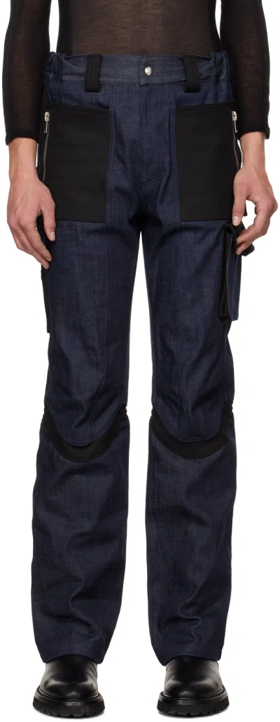 Adyar Ssense Exclusive Indigo & Black Utility Cargo Pants In Mix Denim