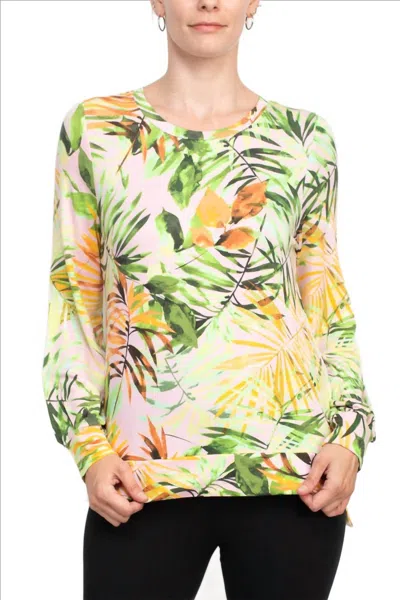 Adyson Parker Crew Neck Long Sleeve Banded Knit Top In Winsome Orchid Combo In Green