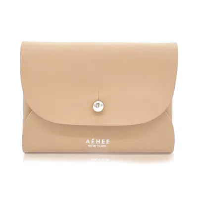 Aéhee New York Neutrals Women's Leather Minimal Card Holder Wallet- Cashew In Black