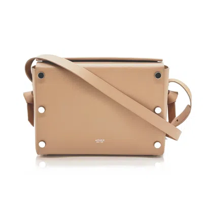 Aéhee New York Neutrals Women's Minimal Leather Crossbody Bag- Cashew In Black