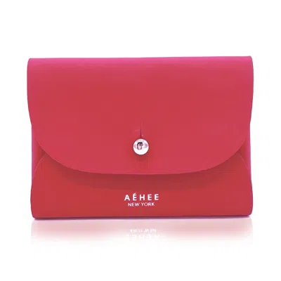 Aéhee New York Women's Leather Minimal Card Holder Wallet- Raspberry Red