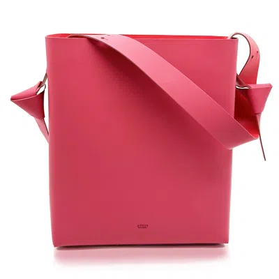 Aéhee New York Women's Minimal Leather Bucket Tote Bag- Raspberry Red