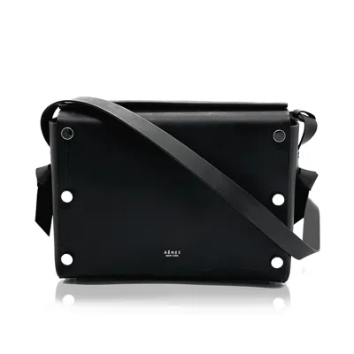 Aéhee New York Women's Minimal Leather Crossbody Bag- Black