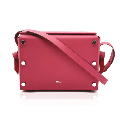 Aéhee New York Women's Minimal Leather Crossbody Bag- Raspberry Red