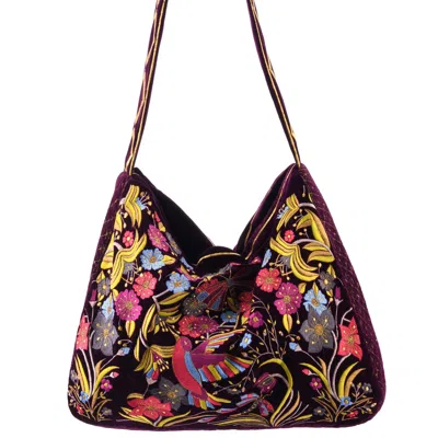 Aeka Boho Woman Women's Pink / Purple The Selena Luxe Tote - Large Embroidered Velvet Tote Bag - Burgundy In Pink/purple