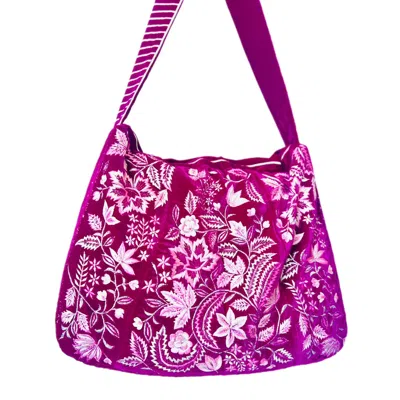 Aeka Boho Woman Women's Pink / Purple The Wildflower Tote - Embroidered Pink Velvet Tote Bag In Pink/purple
