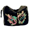 Aeka Boho Woman Women's The Esme Cloud Pouch - Inky Black - Extra Plush Velvet Embroidered Pouch