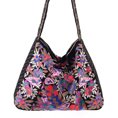 Aeka Boho Woman Women's The Madison Luxe Tote - Oversized Velvet Embroidered Tote Bag - Black