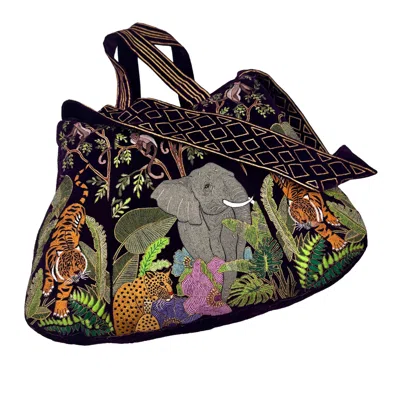 Aeka Boho Woman Women's The Paloma Luxe Hobo Bag - Inky Black Embroidered Velvet Hobo Bag