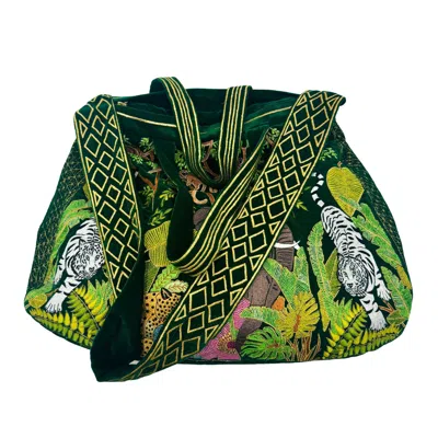 Aeka Boho Woman Women's The Paloma Luxe Hobo Bag - Vibrant Green Embroidered Velvet Hobo Bag
