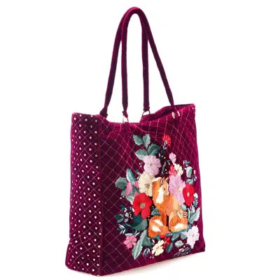 Aeka Boho Woman Women's The Savannah Luxe Tote - Cherry Red - Oversized Embroidered Velvet Tote