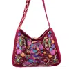 AEKA BOHO WOMAN WOMEN'S THE SELENA LUXE TOTE - LARGE EMBROIDERED VELVET TOTE BAG - BERRY RED