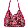 AEKA BOHO WOMAN WOMEN'S THE SELENA LUXE TOTE - LARGE EMBROIDERED VELVET TOTE BAG - BERRY RED LIGHT