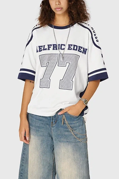 Aelfric Eden 77 Football Jersey Top In White, Women's At Urban Outfitters In Brown