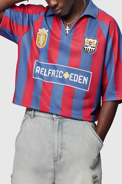 Aelfric Eden Boxy Football Jersey Tee In Dark Blue, Men's At Urban Outfitters In Red
