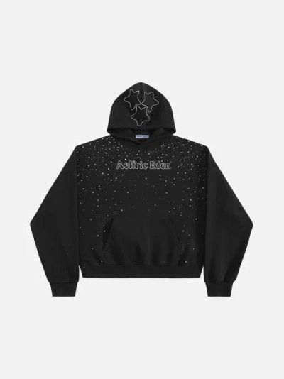 Aelfric Eden Boxy Rhinestone Star Pullover Hoodie In Black
