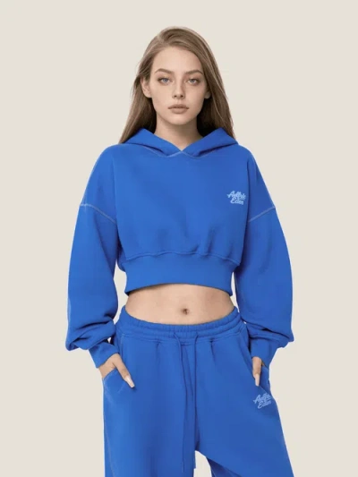 Aelfric Eden Cloud Essential Fleece Cropped Pullover Hoodie Set In Blue