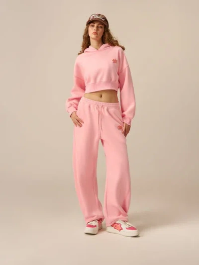 Aelfric Eden Cloud Essential Fleece Cropped Pullover Hoodie Set In Pink